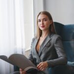 woman, reading, office